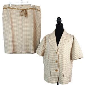 Vintage 90s Checkered Gingham Skirt Suit 2 Piece Set Plus 18 Belted Pleated Boho